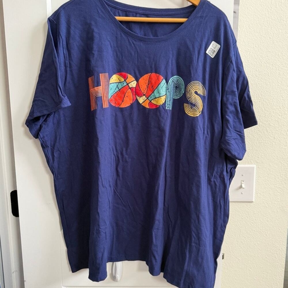 Gildan HOOPS Graphic T-Shirt 5X Navy Blue Basketball Sports Plus Size 5XL NWT